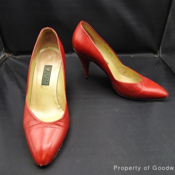 Gucci Red Pointed Toe Kitten Heels Sz 37.5 - Picture 11 of 15
